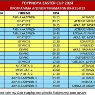 Πρόγραμμα Τουρνουά Easter Cup (K13-K11-K9)