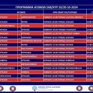 Πρόγραμμα Αγώνων Σ/Κ 19/20 Οκτ 2024
